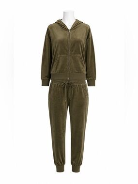 Size M Black Bow Women’s Vintage Y2K Velour Tracksuit Olive Green 2 Piece Lounge